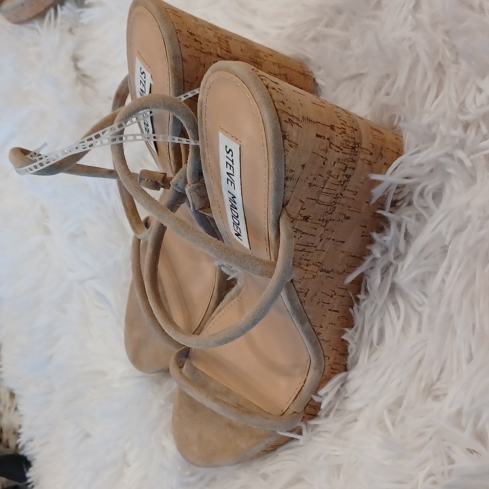 NEW Steve Madden® Udell Cork Wedge Sandals, Tan, Size 9, 9.5 & 10 👠 - Picture 3 of 12